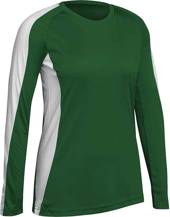 Champro VJ8 Triumphant Ladies Long Sleeve Volleyball Jersey - Forest White - HIT a Double