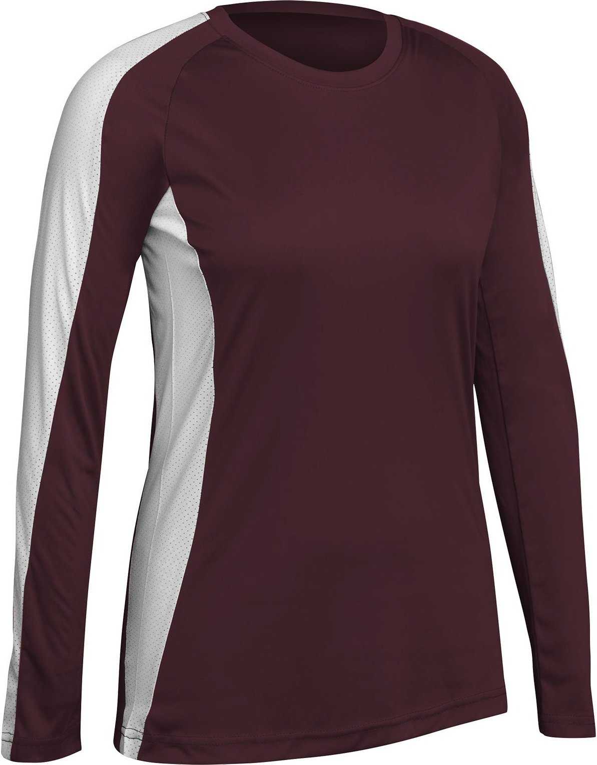 Champro VJ8 Triumphant Ladies Long Sleeve Volleyball Jersey - Maroon White - HIT a Double