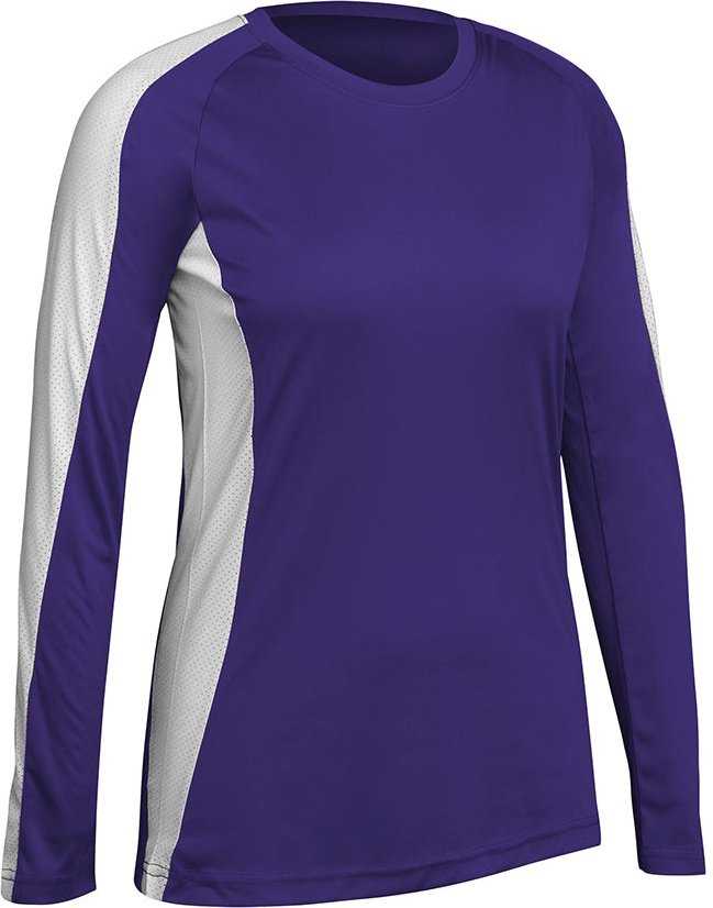 Champro VJ8 Triumphant Ladies Long Sleeve Volleyball Jersey - Purple White - HIT a Double