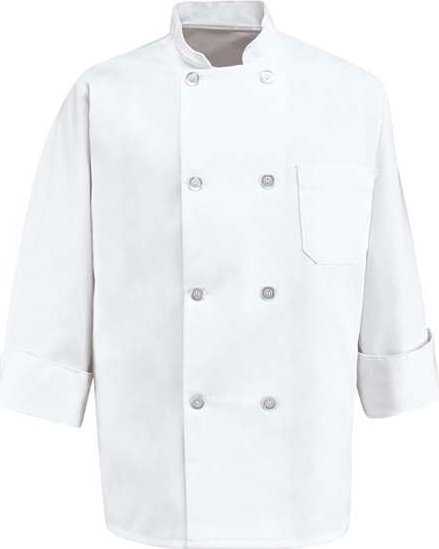 Chef Designs 0403L Eight Pearl Button Chef Coat Long Sizes - White - HIT a Double - 1