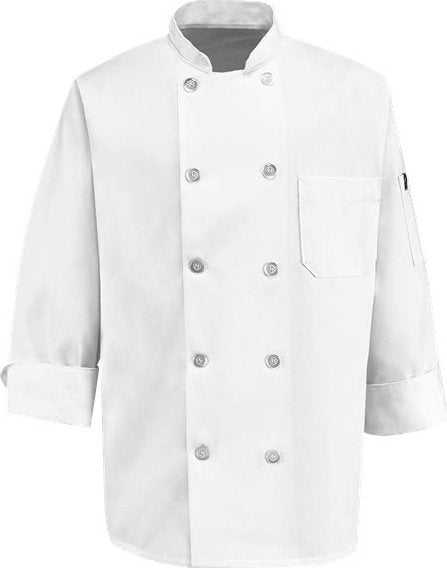 Chef Designs 0423 100% Polyester Ten Pearl Button Chef Coat - White - HIT a Double - 1