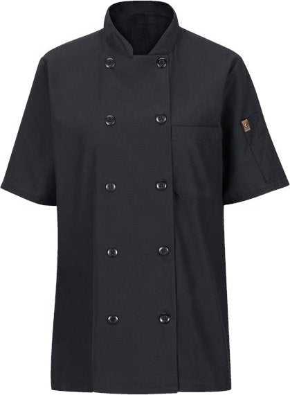 Chef Designs 045X Women&#39;s Mimix Short Sleeve Chef Coat with OilBlok - Black - HIT a Double - 1