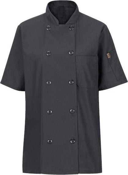 Chef Designs 045X Women&#39;s Mimix Short Sleeve Chef Coat with OilBlok - Charcoal - HIT a Double - 1