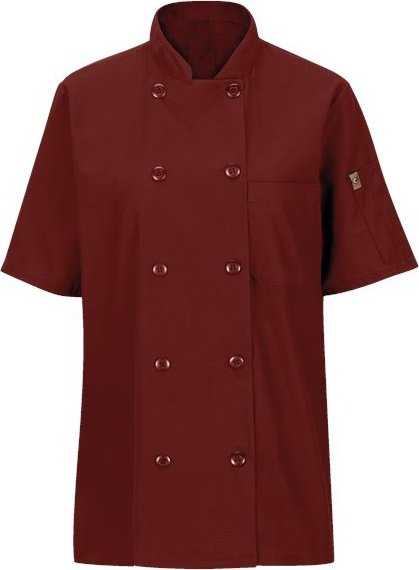 Chef Designs 045X Women&#39;s Mimix Short Sleeve Chef Coat with OilBlok - Fireball Red - HIT a Double - 1