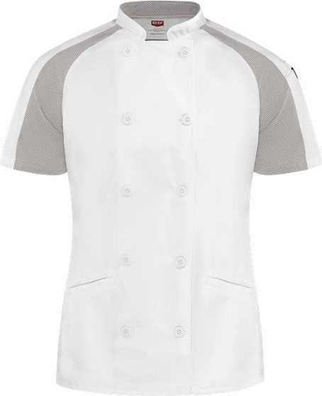 Chef Designs 051W Women&#39;s Airflow Raglan Chef Coat - White/ Gray Mesh - HIT a Double - 1