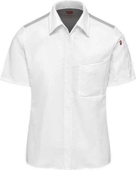 Chef Designs 501W Women&#39;s Poplin Airflow Cook Shirt with OilBlok - White/ Gray - HIT a Double - 1