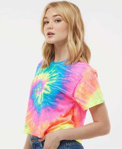 Colortone 1050 Women&#39;s Tie-Dyed Crop T-Shirt - Neon Rainbow&quot; - &quot;HIT a Double