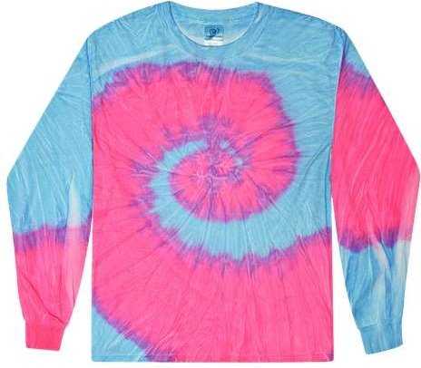 Colortone 2000Y Youth Tie-Dyed Long Sleeve T-Shirt - Flo Blue/ Pink - HIT a Double - 1