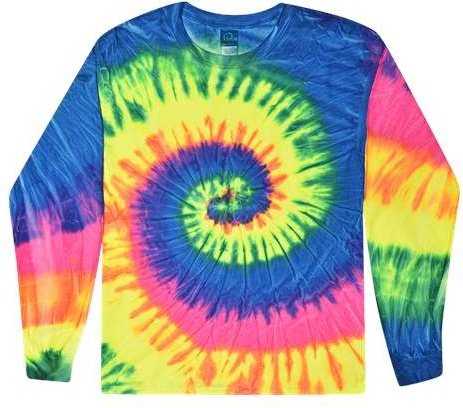 Colortone 2000Y Youth Tie-Dyed Long Sleeve T-Shirt - Neon Rainbow - HIT a Double - 1