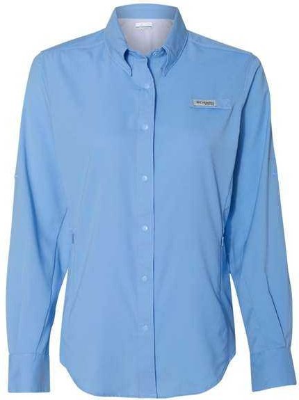 Columbia 127570 Women's PFG Tamiami II Long Sleeve Shirt - White Cap Blue - HIT a Double