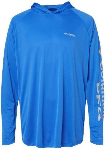 Columbia 153617 PFG Terminal Tackle Hooded Long Sleeve T-Shirt - Vivid Blue Cool Gray" - "HIT a Double