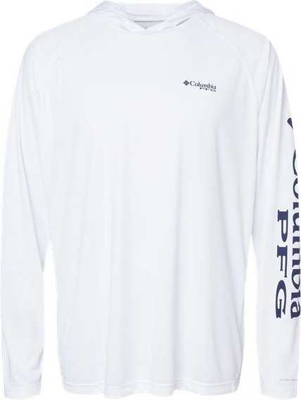 Columbia 153617 PFG Terminal Tackle Hooded Long Sleeve T-Shirt - White Nightshade&quot; - &quot;HIT a Double