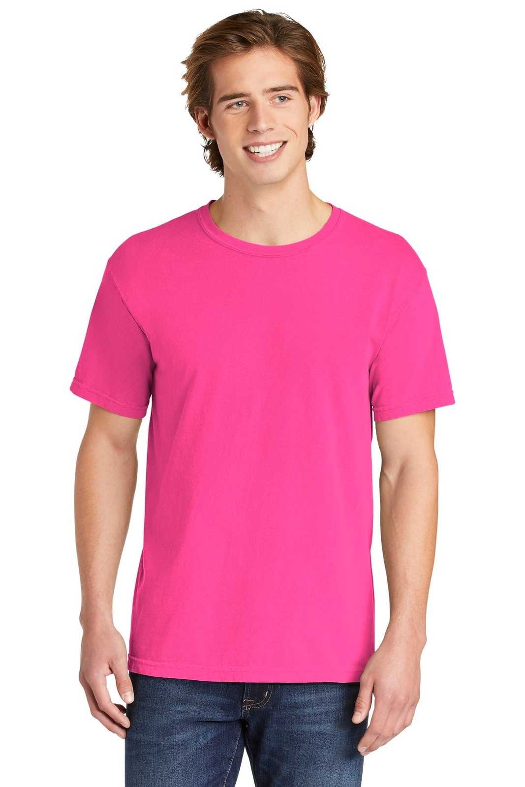 Comfort Colors 1717 Heavyweight Ring Spun Tee - Neon Pink - HIT a Double