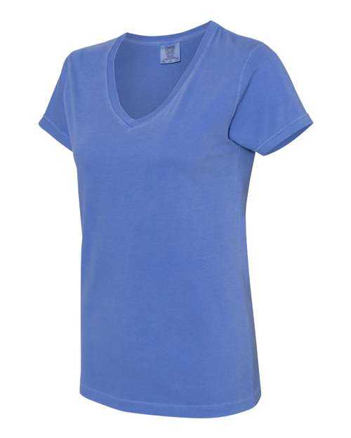 Comfort Colors 3199 Garment-Dyed Womens Midweight V-Neck T-Shirt - Flo Blue - HIT a Double