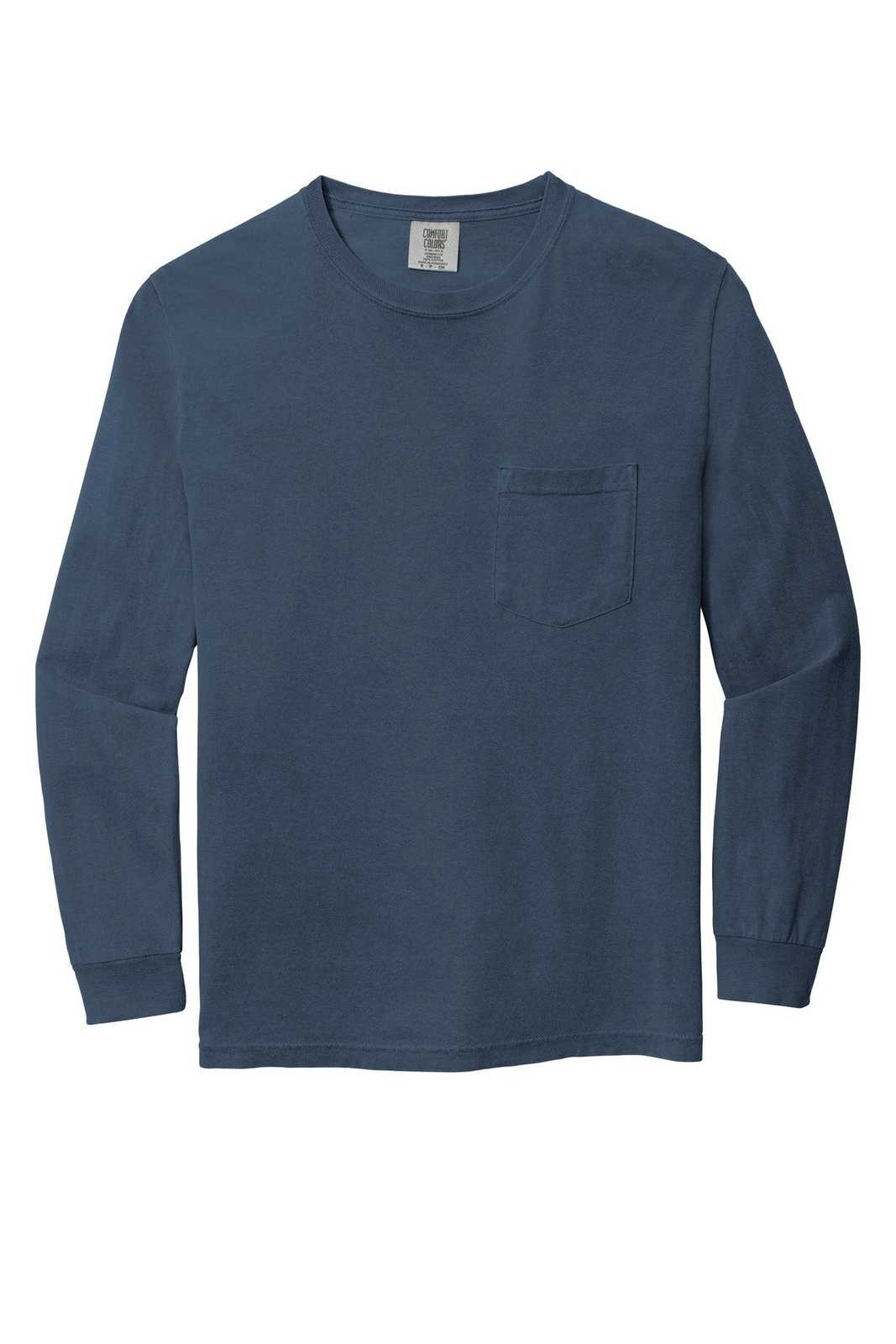 Comfort Colors 4410 Heavyweight Ring Spun Long Sleeve Pocket Tee - Blue Jean - HIT a Double