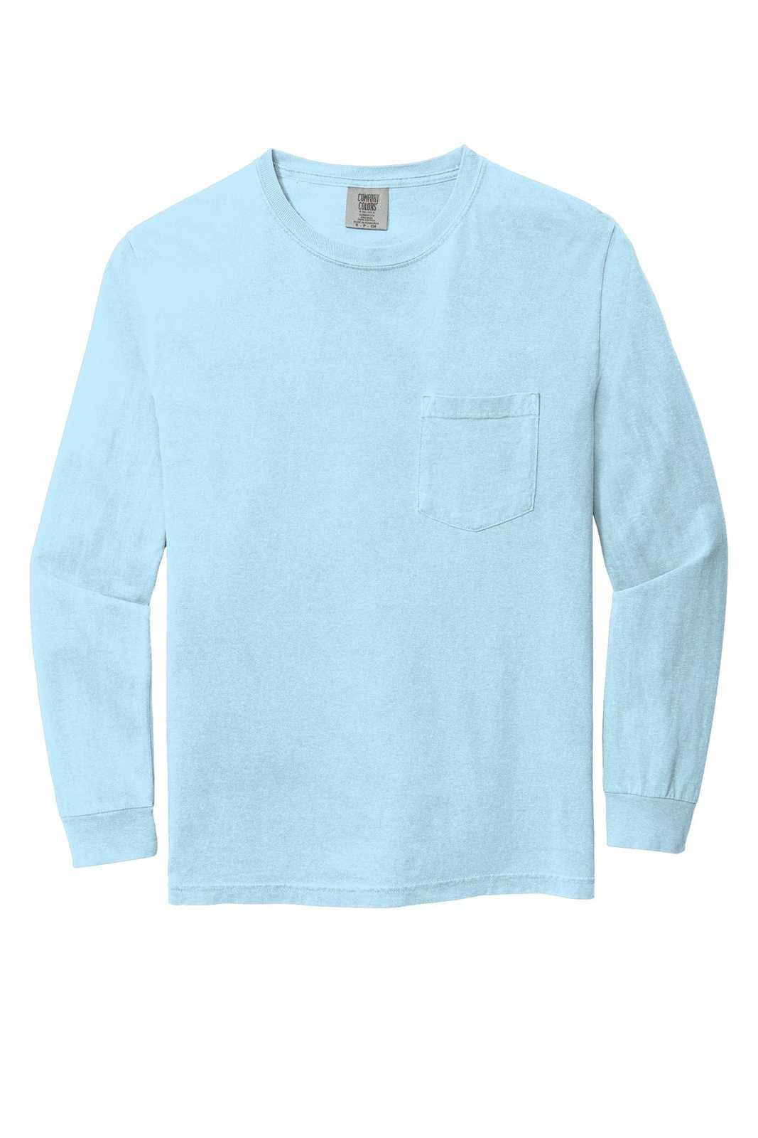 Comfort Colors 4410 Heavyweight Ring Spun Long Sleeve Pocket Tee - Chambray - HIT a Double