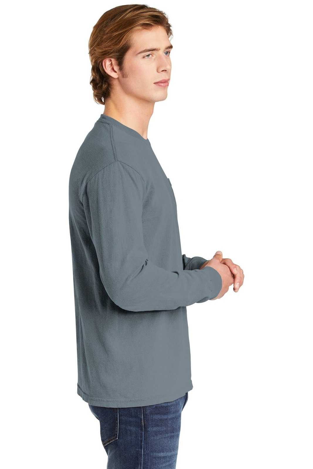 Comfort Colors 4410 Heavyweight Ring Spun Long Sleeve Pocket Tee - Granite - HIT a Double