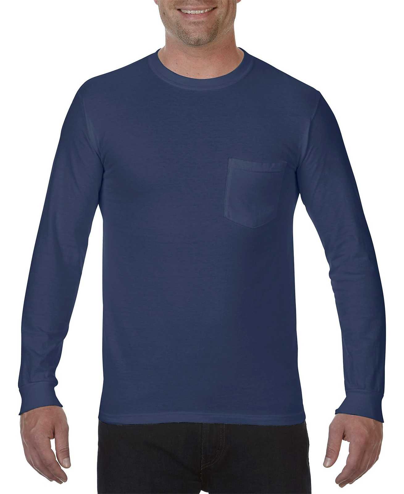 Comfort Colors 4410 Heavyweight Ring Spun Long Sleeve Pocket Tee - Midnight - HIT a Double