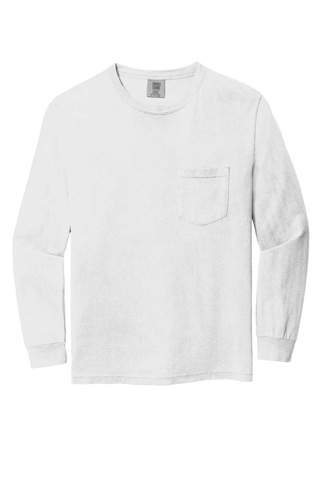 Comfort Colors 4410 Heavyweight Ring Spun Long Sleeve Pocket Tee - White - HIT a Double