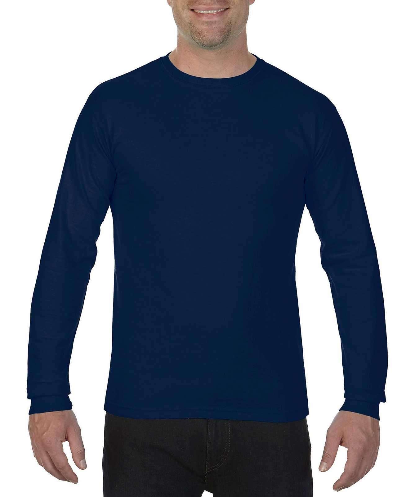 Comfort Colors 6014 Heavyweight Ring Spun Long Sleeve Tee - Navy - HIT a Double
