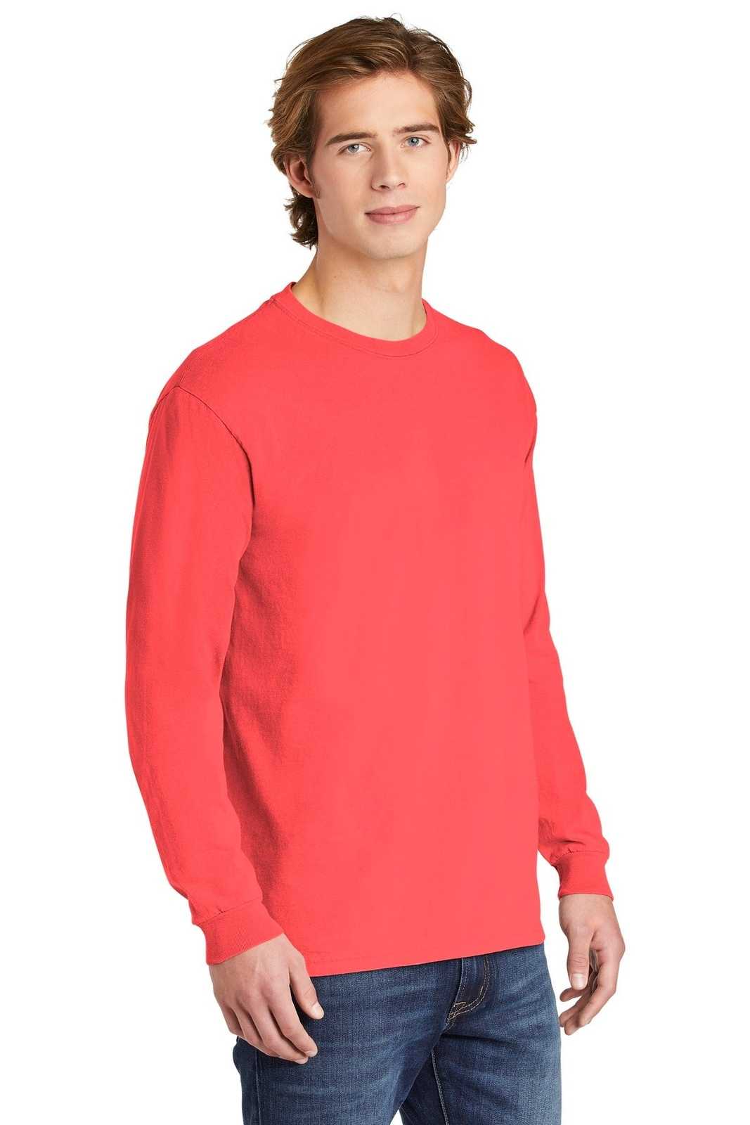 Comfort Colors 6014 Heavyweight Ring Spun Long Sleeve Tee - Neon Red Orange - HIT a Double