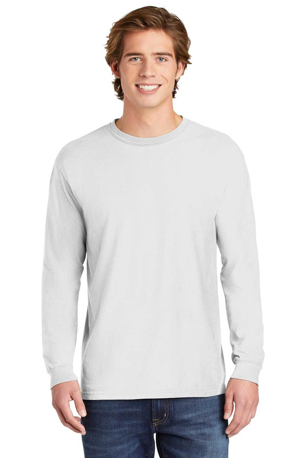 Comfort Colors 6014 Heavyweight Ring Spun Long Sleeve Tee - White - HIT a Double
