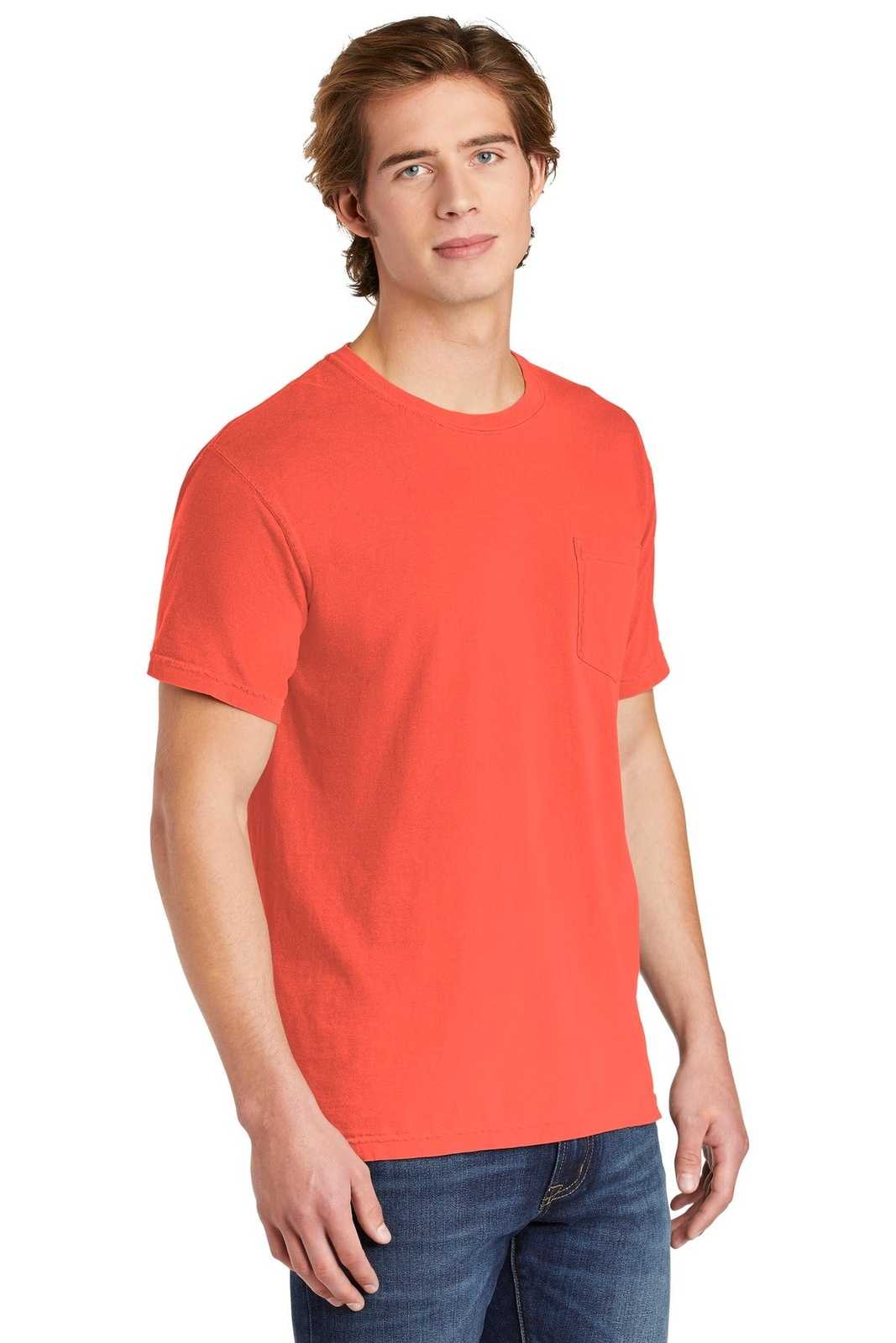 Comfort Colors 6030 Heavyweight Ring Spun Pocket Tee - Bright Salmon - HIT a Double