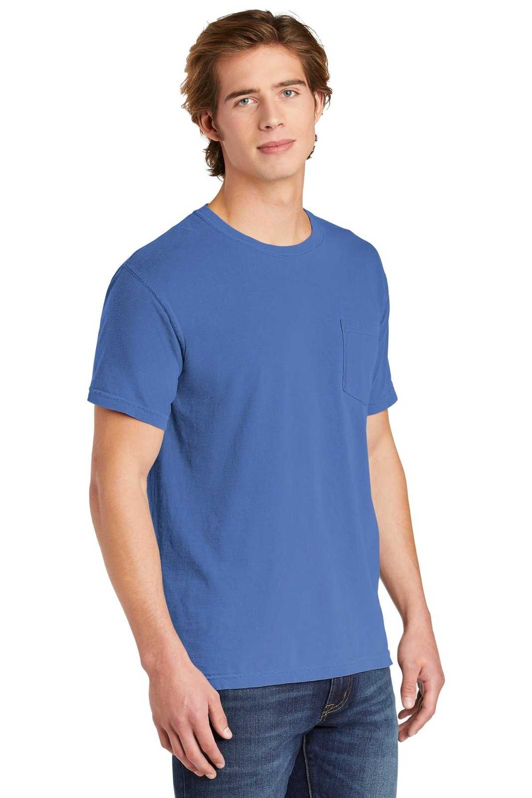 Comfort Colors 6030 Heavyweight Ring Spun Pocket Tee - Flo Blue - HIT a Double