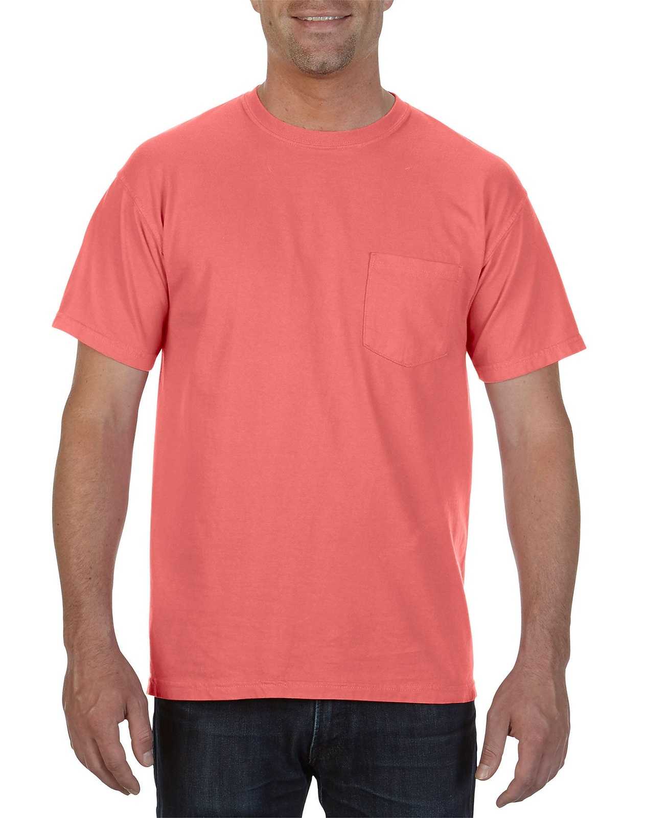 Comfort Colors 6030 Heavyweight Ring Spun Pocket Tee - Neon Red Orange - HIT a Double