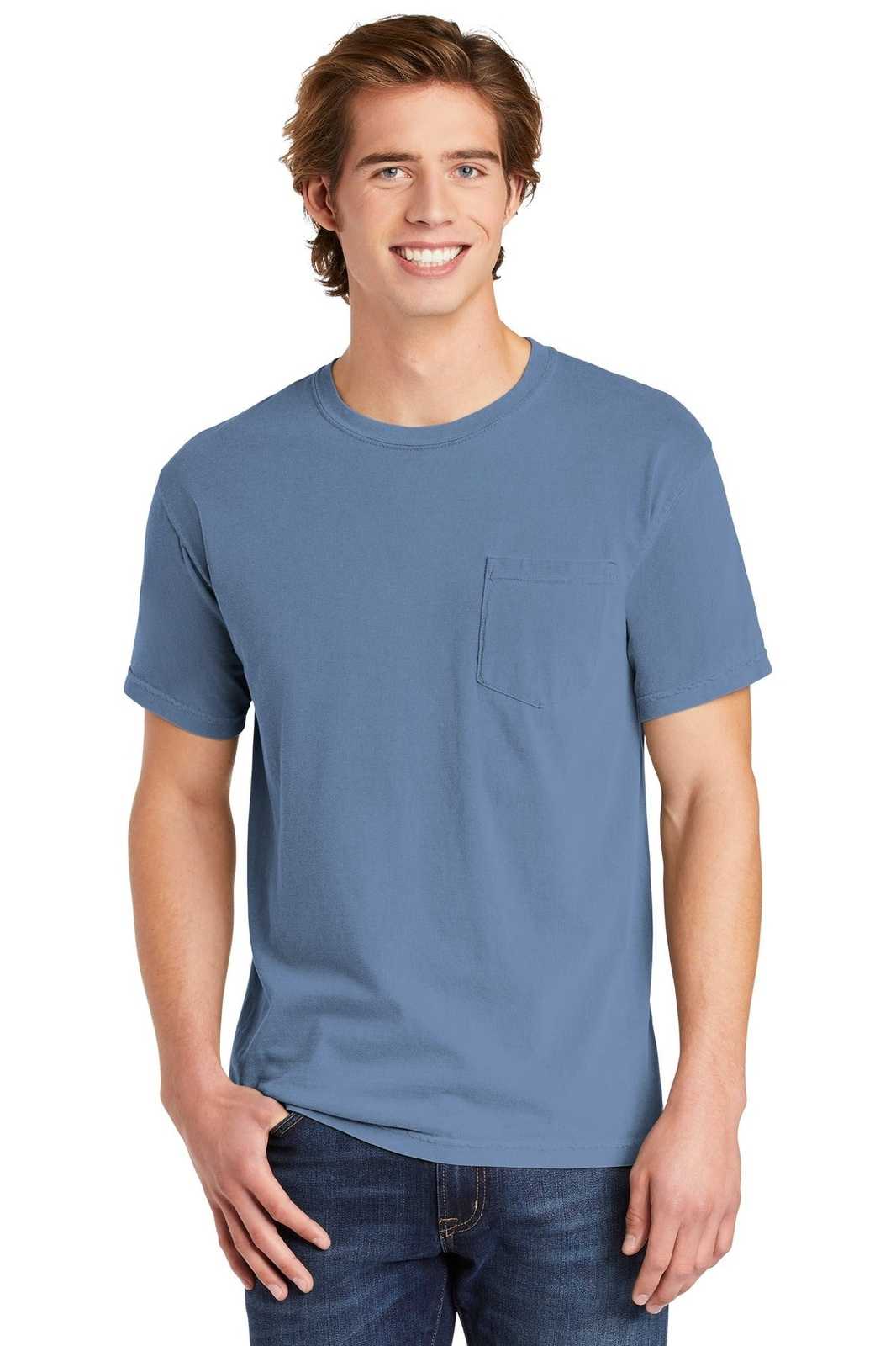 Comfort Colors 6030 Heavyweight Ring Spun Pocket Tee - Washed Denim - HIT a Double
