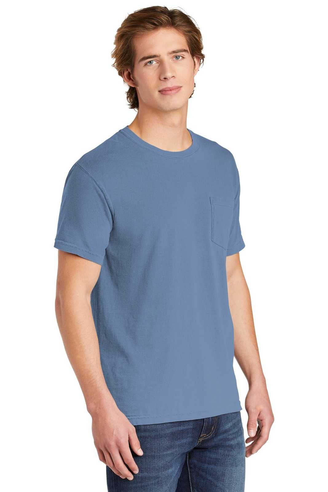 Comfort Colors 6030 Heavyweight Ring Spun Pocket Tee - Washed Denim - HIT a Double
