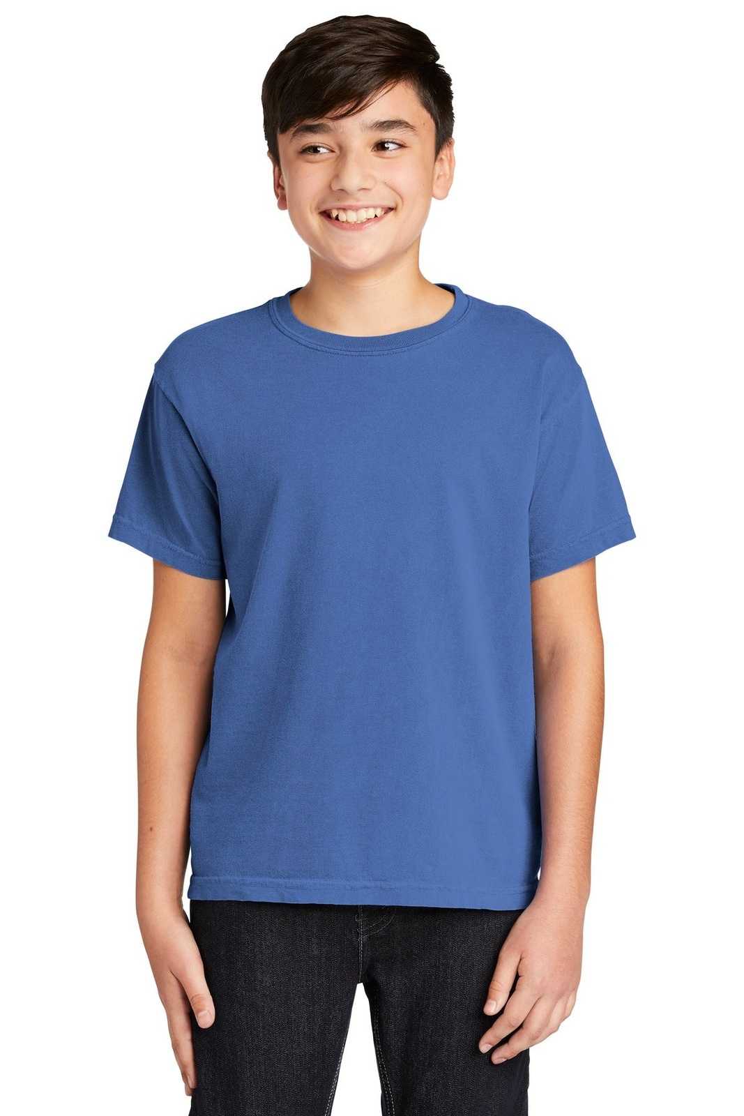 Comfort Colors 9018 Youth Midweight Ring Spun Tee - Flo Blue - HIT a Double