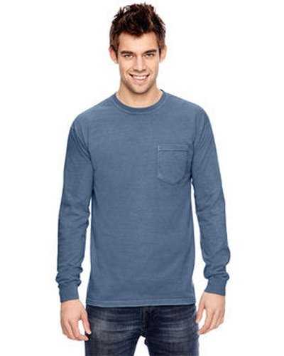 Comfort Colors C4410 Adult Heavyweight RsLong-Sleeve Pocket T-Shirt - Blue Jean - HIT a Double