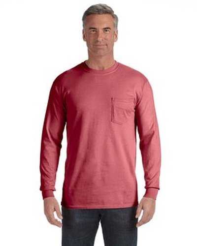 Comfort Colors C4410 Adult Heavyweight RsLong-Sleeve Pocket T-Shirt - Crimson - HIT a Double