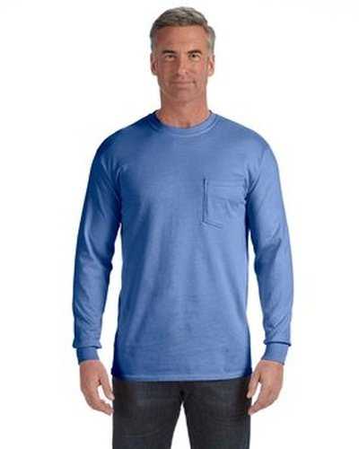Comfort Colors C4410 Adult Heavyweight RsLong-Sleeve Pocket T-Shirt - Fluorescent True Blue - HIT a Double