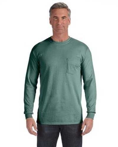 Comfort Colors C4410 Adult Heavyweight RsLong-Sleeve Pocket T-Shirt - Ligheather Grayreen - HIT a Double