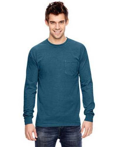 Comfort Colors C4410 Adult Heavyweight RsLong-Sleeve Pocket T-Shirt - Topaz Blue - HIT a Double