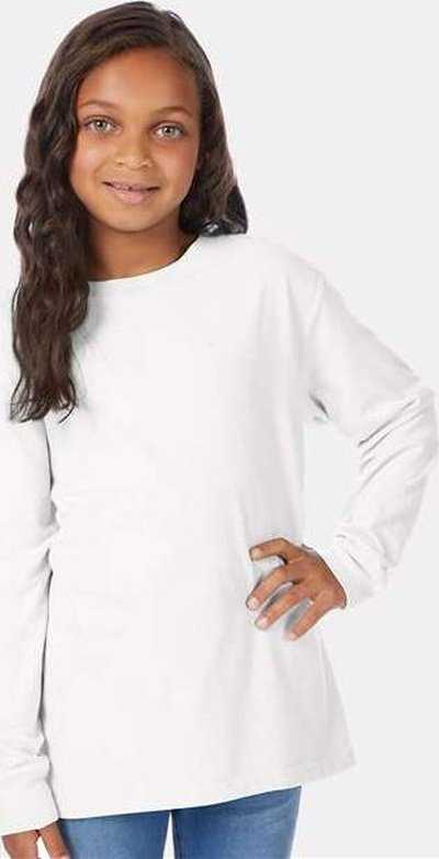Comfortwash By Hanes GDH275 Garment-Dyed Youth Long Sleeve T-Shirt - White - HIT a Double - 1