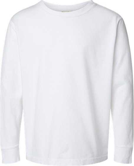 Comfortwash By Hanes GDH275 Garment-Dyed Youth Long Sleeve T-Shirt - White - HIT a Double - 1