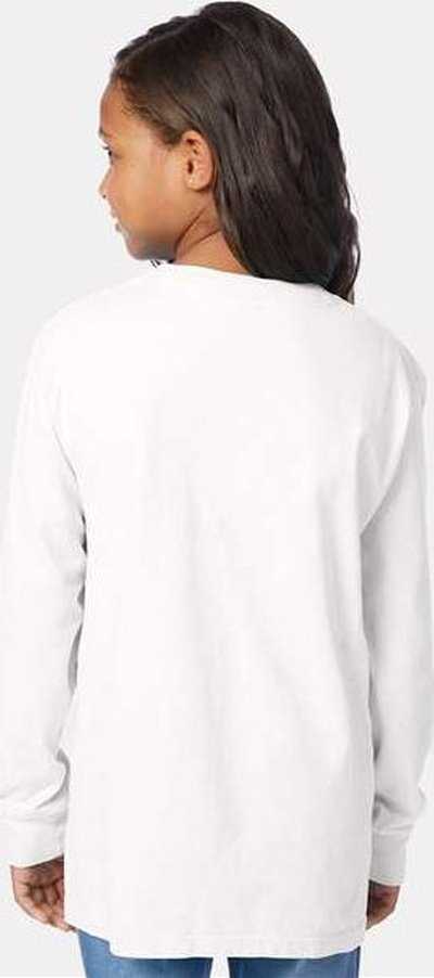 Comfortwash By Hanes GDH275 Garment-Dyed Youth Long Sleeve T-Shirt - White - HIT a Double - 4