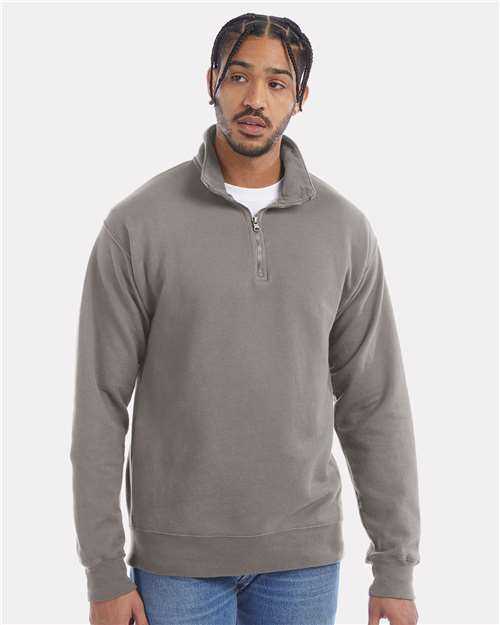 Comfortwash GDH425 Garment-Dyed Quarter-Zip Sweatshirt - Concrete Gray&quot; - &quot;HIT a Double