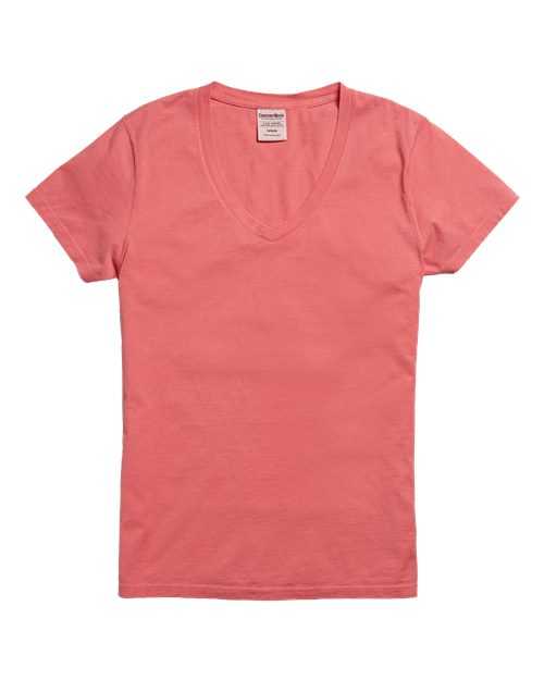 Comfortwash GDH125 Garment-Dyed Women&#39;s V-Neck T-Shirt - Coral Craze - HIT a Double