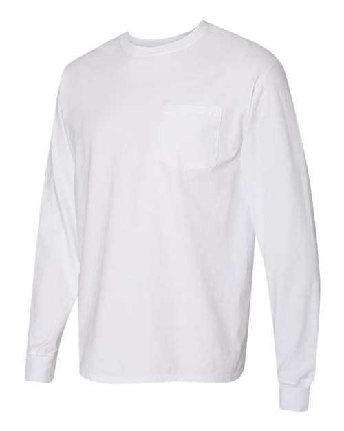 Comfortwash GDH250 Garment Dyed Long Sleeve T-Shirt With a Pocket - White - HIT a Double