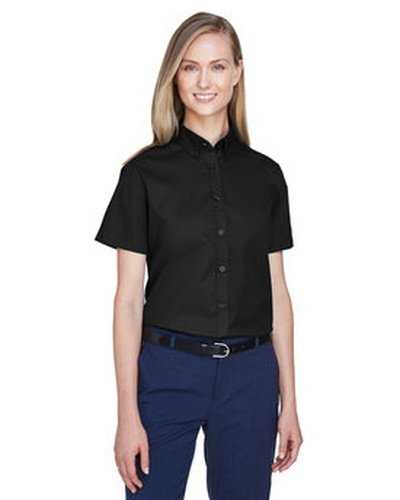 Core 365 78194 Ladies&#39; Optimum Short-Sleeve Twill Shirt - Black - HIT a Double