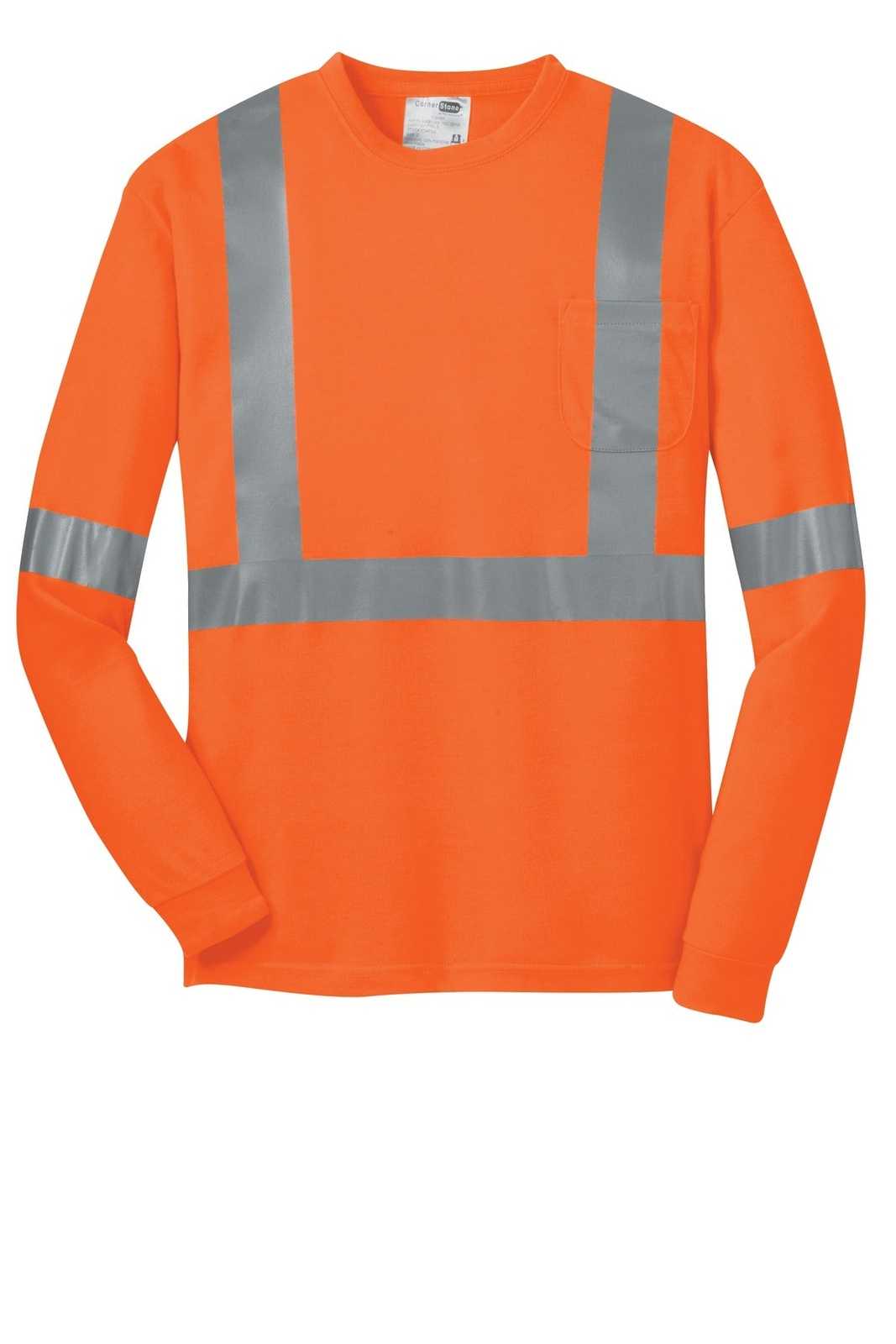 CornerStone CS401LS ANSI 107 Class 2 Long Sleeve Safety T-Shirt - Safety Orange Reflective - HIT a Double - 5