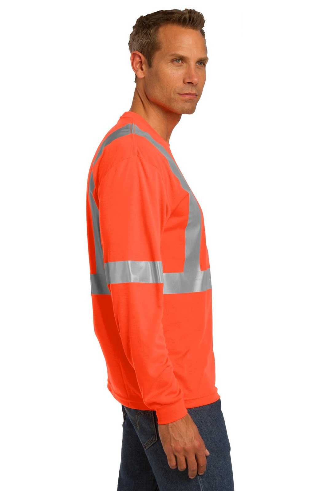CornerStone CS401LS ANSI 107 Class 2 Long Sleeve Safety T-Shirt - Safety Orange Reflective - HIT a Double - 3