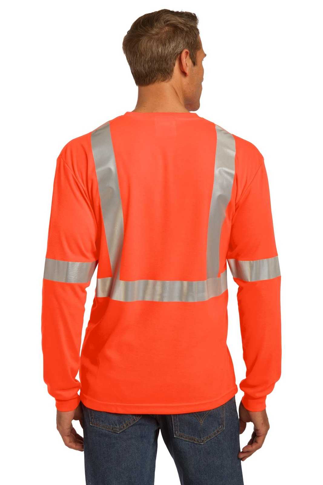 CornerStone CS401LS ANSI 107 Class 2 Long Sleeve Safety T-Shirt - Safety Orange Reflective - HIT a Double - 2