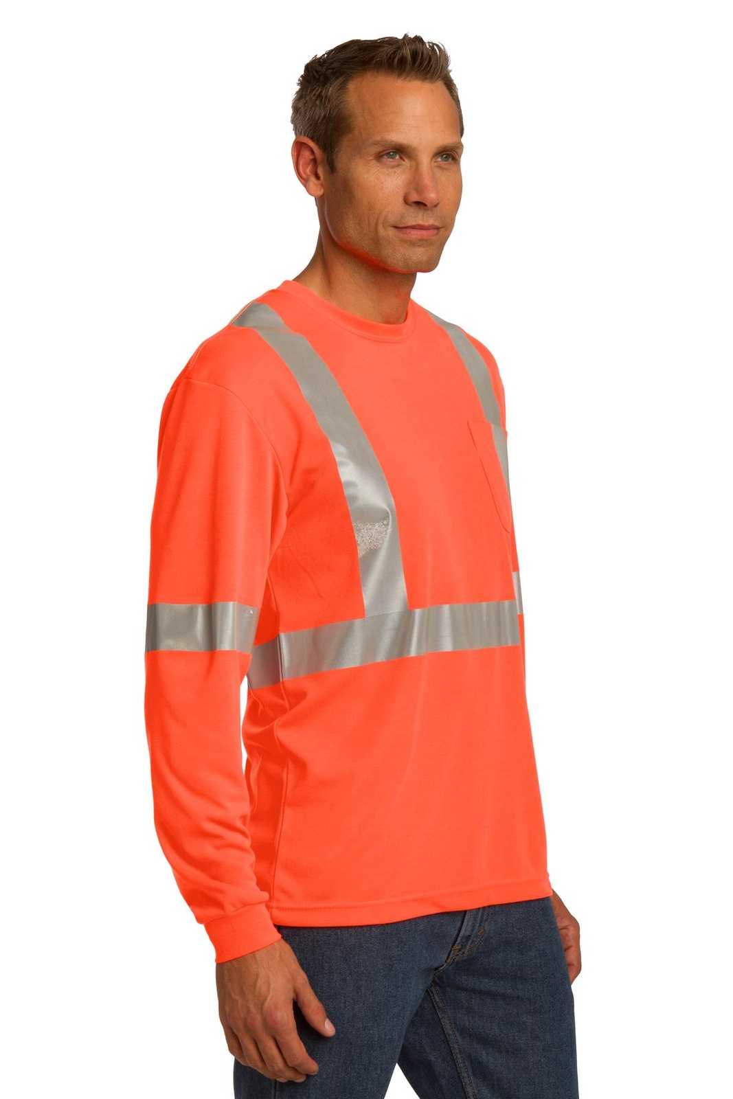 CornerStone CS401LS ANSI 107 Class 2 Long Sleeve Safety T-Shirt - Safety Orange Reflective - HIT a Double - 4