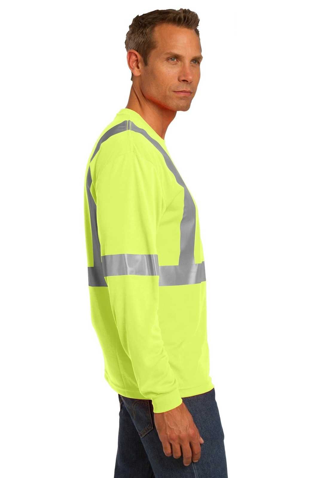CornerStone CS401LS ANSI 107 Class 2 Long Sleeve Safety T-Shirt - Safety Yellow Reflective - HIT a Double - 3