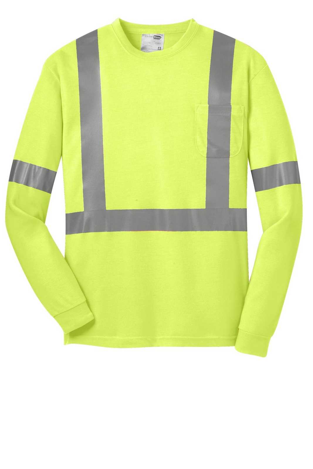 CornerStone CS401LS ANSI 107 Class 2 Long Sleeve Safety T-Shirt - Safety Yellow Reflective - HIT a Double - 5